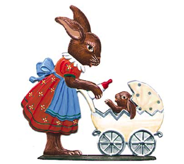 Zinn-Hase mit Kinderwagen